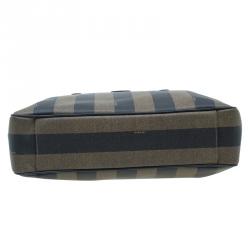 Pre Owned Fendi Tobacco Pequin Striped Coated Canvas Vinatge Tote