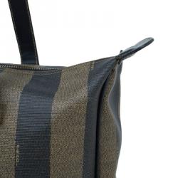 Pre Owned Fendi Tobacco Pequin Striped Coated Canvas Vinatge Tote