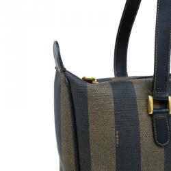 Pre Owned Fendi Tobacco Pequin Striped Coated Canvas Vinatge Tote