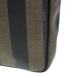 Pre Owned Fendi Tobacco Pequin Striped Coated Canvas Vinatge Tote