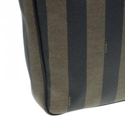 Pre Owned Fendi Tobacco Pequin Striped Coated Canvas Vinatge Tote