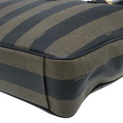 Pre Owned Fendi Tobacco Pequin Striped Coated Canvas Vinatge Tote