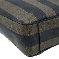 Pre Owned Fendi Tobacco Pequin Striped Coated Canvas Vinatge Tote
