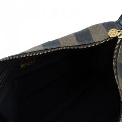 Pre Owned Fendi Tobacco Pequin Striped Coated Canvas Vinatge Tote