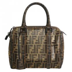 Pre Owned Fendi Tobacco Zucca Mesh Bauletto Boston