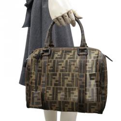 Pre Owned Fendi Tobacco Zucca Mesh Bauletto Boston