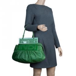Pre Owned Fendi Green Leather To You Convertible Clutch Bag
