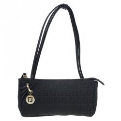 Pre Owned Fendi Black Zucchino Canvas Borsa Forever Pochette