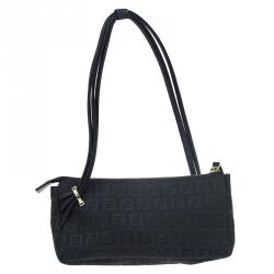 Pre Owned Fendi Black Zucchino Canvas Borsa Forever Pochette