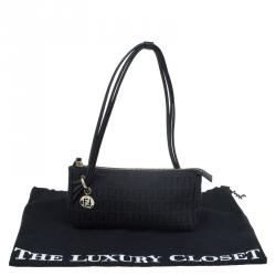 Pre Owned Fendi Black Zucchino Canvas Borsa Forever Pochette
