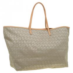 Pre Owned Fendi Green Zucchino Canvas Roll Tote