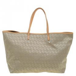 Pre Owned Fendi Green Zucchino Canvas Roll Tote