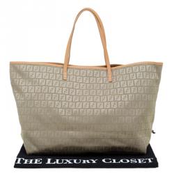 Pre Owned Fendi Green Zucchino Canvas Roll Tote