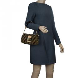 Pre Owned Fendi Bi Color Striped Velvet Mini Mama Baguette Evening Bag