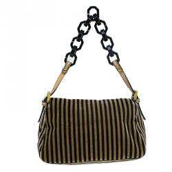 Pre Owned Fendi Bi Color Striped Velvet Mini Mama Baguette Evening Bag