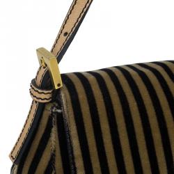 Pre Owned Fendi Bi Color Striped Velvet Mini Mama Baguette Evening Bag