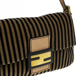 Pre Owned Fendi Bi Color Striped Velvet Mini Mama Baguette Evening Bag