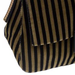Pre Owned Fendi Bi Color Striped Velvet Mini Mama Baguette Evening Bag