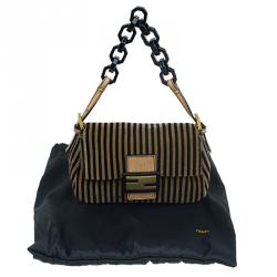 Pre Owned Fendi Bi Color Striped Velvet Mini Mama Baguette Evening Bag