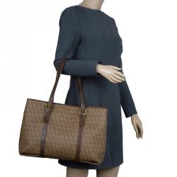 Pre Owned Fendi Brown Zucchino Coated Canvas Spalmati Trimmed Tote