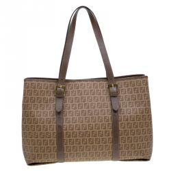 Pre Owned Fendi Brown Zucchino Coated Canvas Spalmati Trimmed Tote