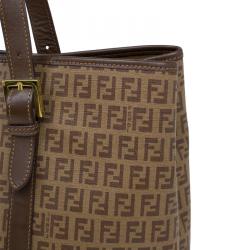 Pre Owned Fendi Brown Zucchino Coated Canvas Spalmati Trimmed Tote