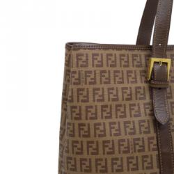 Pre Owned Fendi Brown Zucchino Coated Canvas Spalmati Trimmed Tote