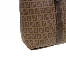 Pre Owned Fendi Brown Zucchino Coated Canvas Spalmati Trimmed Tote