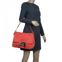 Pre Owned Fendi Orange Soft Leather Mama Forever Shoulder Bag