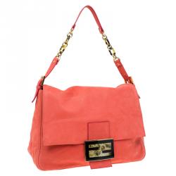 Pre Owned Fendi Orange Soft Leather Mama Forever Shoulder Bag
