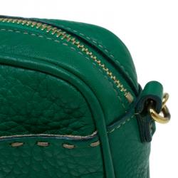 Pre Owned Fendi Green Leather Selleria Leather Small Crossbody Bag