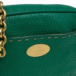 Pre Owned Fendi Green Leather Selleria Leather Small Crossbody Bag