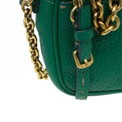 Pre Owned Fendi Green Leather Selleria Leather Small Crossbody Bag