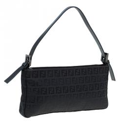 Pre Owned Fendi Black Zucchino Canvas Pochette Bag