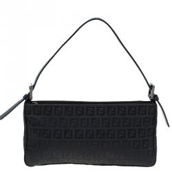 Pre Owned Fendi Black Zucchino Canvas Pochette Bag