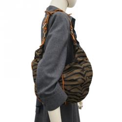 Pre Owned Fendi Tobacco Zebra Print Canvas Hobo