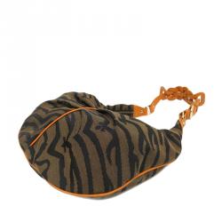 Pre Owned Fendi Tobacco Zebra Print Canvas Hobo
