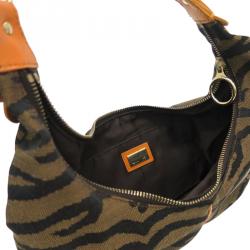 Pre Owned Fendi Tobacco Zebra Print Canvas Hobo