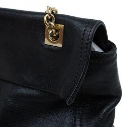 Fendi Black Metallic Leather Maxi Baguette Flap Shoulder Bag