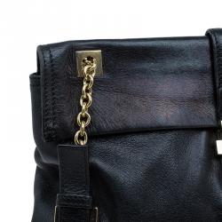 Fendi Black Metallic Leather Maxi Baguette Flap Shoulder Bag