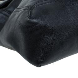 Fendi Black Metallic Leather Maxi Baguette Flap Shoulder Bag