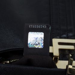 Fendi Black Metallic Leather Maxi Baguette Flap Shoulder Bag