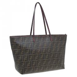 Pre Owned Fendi Tobacco Zucca Coated Canvas Spalmati Roll Shopper Tote