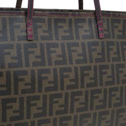 Pre Owned Fendi Tobacco Zucca Coated Canvas Spalmati Roll Shopper Tote
