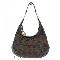 Pre Owned Fendi Tobacco Zucchino Canvas/Leather Front Pocket Hobo