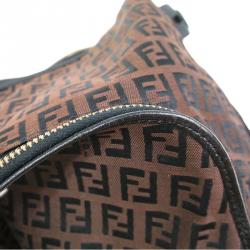 Pre Owned Fendi Tobacco Zucchino Canvas/Leather Front Pocket Hobo
