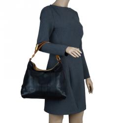 Pre Owned Fendi Black Leather Pequin Tonal Stripe Hobo 