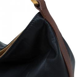Pre Owned Fendi Black Leather Pequin Tonal Stripe Hobo 