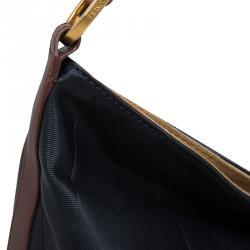 Pre Owned Fendi Black Leather Pequin Tonal Stripe Hobo 