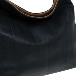 Pre Owned Fendi Black Leather Pequin Tonal Stripe Hobo 